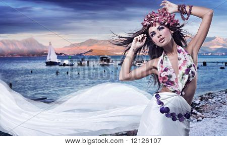 Photo de style romantique d'une belle brune
