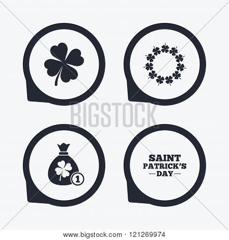 Saint Patrick day icons. Money bag with clover.