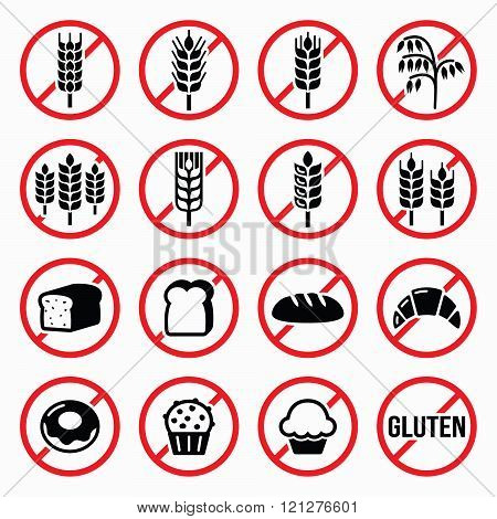 Gluten free signs, no wheat, no bread, no cake signs