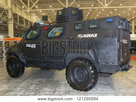 Kiev Ukraine - September 08 2015: Armored cars production of KrAZ at the specialized exhibition 