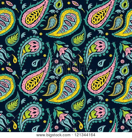 Vector seamless pattern in a Paisley eco style