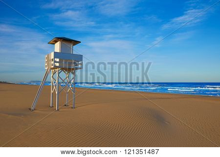Gandia beach in Valencia of Mediterranean Spain baywatch tower