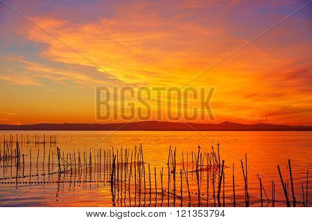 La Albufera lake sunset in El Saler of Valencia at Spain
