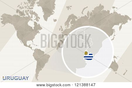 Zoom On Uruguay Map And Flag. World Map.