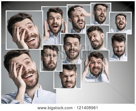 Set of young man's portraits with different emotions