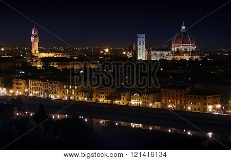Panoramic View Of Night Florence, Italy
