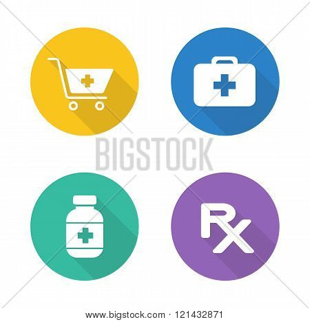 Pharmacy flat design icons set