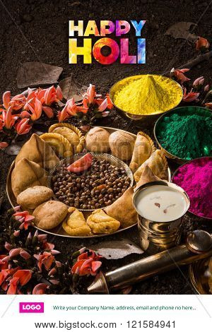 happy holi greeting card, holi wishes, greeting card of indian festival of colours called holi