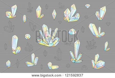 Set 18 fashion brightly colored diamonds hipster style. Stylish crystal