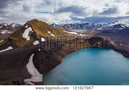 Beautiful Highland Iceland Blue Volcano Lake