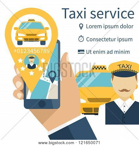 Mobile Phone In Hand With The App For An Order Of A Taxi Service