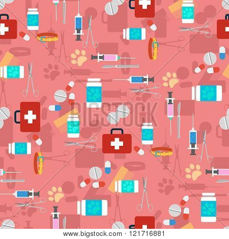 Veterinary set seamless pattern. Vector illustration
