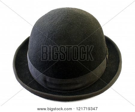 Black felt bowler isolated on white background.