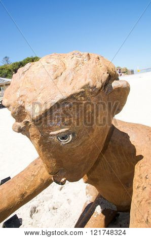 COTTESLOE,WA,AUSTRALIA-MARCH 12,2016:  Detail of stone human figure sculpture at the interactive free public arts festival 