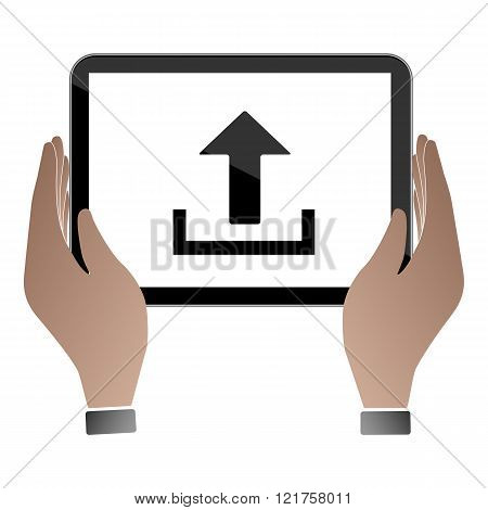 Hands hold and touch tablet PC