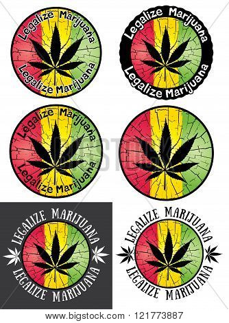 Legalize Marijuana textured stamps jamaican colors illustration