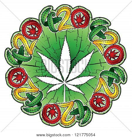 Marijuana cannabis white design leaf symbol textured background stamp illustration