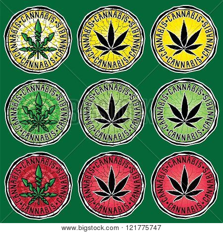 marijuana cannabis green leaf symbol stamps textured background illustration
