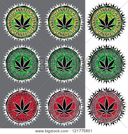 marijuana leaf silhouette colored decorative background stamps