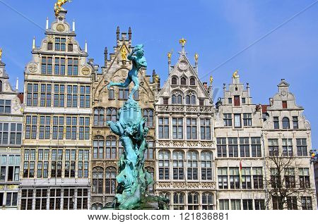 Monument on central square of Antwerpen Belgium