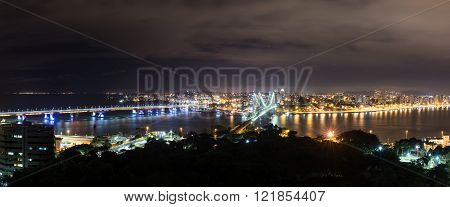 The Hercilio Luz Bridge At Night, Florianopolis, Brazil.