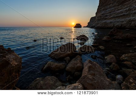 Sunset on the rocky seashore Cape Fiolent Crimea