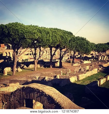 ruins of an ancient city in Ostia in Italy