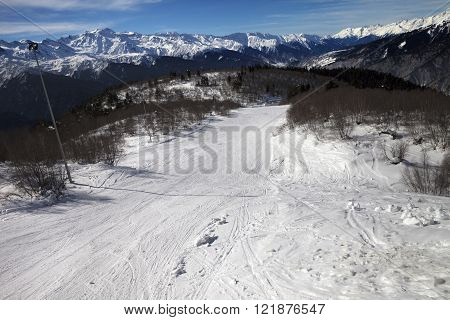 Top View On Ski Slope In Nice Sun Day