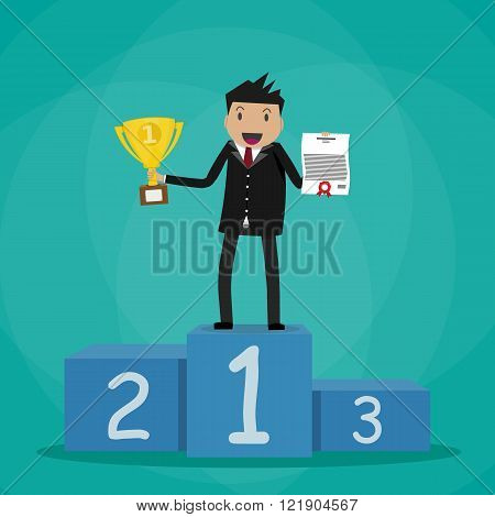 Businessman winner standin on podium