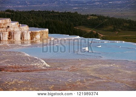 Pamukkale mineral pools overlooking valley and pine forest in Turkey
** Note: Shallow depth of field