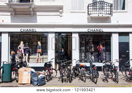 AMSTERDAM-APRIL 30: Chanel store on the P.C.Hooftstraat luxurious shopping street on April 302015 in Amsterdam. The French privately held company was founded in 1909.