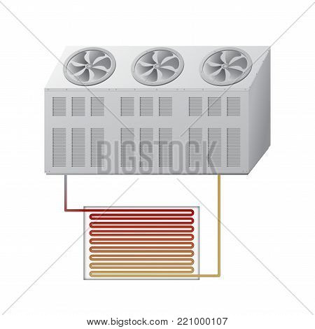 Outdoor and indoor unit chiller. Technological equipment for cooling. HVAC vector illustration.