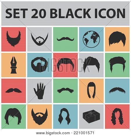 Mustache and beard, hairstyles black icons in set collection for design. Stylish haircut vector symbol stock  illustration.