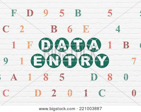Data concept: Painted green text Data Entry on White Brick wall background with Hexadecimal Code