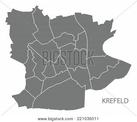 Krefeld City Map With Boroughs Grey Illustration Silhouette Shape
