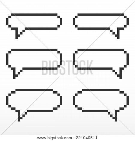 Pixel speech bubble, with place for text boxes, dialog boxes text message set.