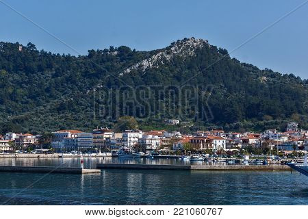 THASSOS, GREECE - APRIL 5, 2016:  Panoramic view of Thassos town, East Macedonia and Thrace, Greece
