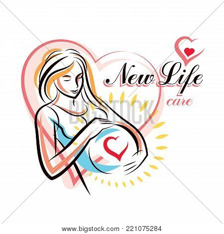 Pregnant woman elegant body silhouette, sketchy vector illustration. Gynecology and pregnancy medical care clinic promotion leaflet
