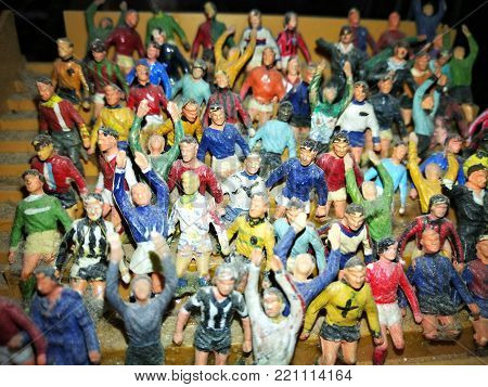 group of soccer supporters toys in miniature