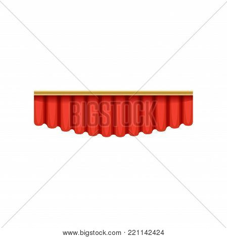 Illustration of red silk pelmets for theater, circus or concert hall stage. Cartoon classical scarlet velvet lambrequins with light and shadows. Design element for interior. Vector isolated on white.
