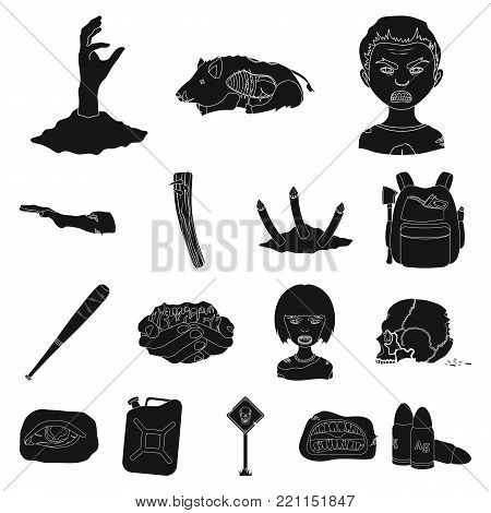 Zombies and Attributes black icons in set collection for design. Dead man vector symbol stock  illustration.