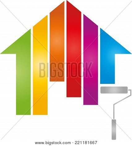 House in paint and paint roller, painter and profession logo
