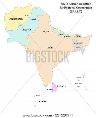 Member states of the South Asian Association for Regional Cooperation (SAARC), vector map