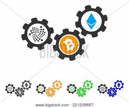 Iota Cryptocurrency Engine icon. Vector illustration style is a flat iconic iota cryptocurrency engine symbol with grey, yellow, green, blue color variants. Designed for web and software interfaces.