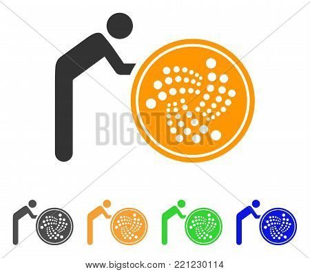 Person Rolling Iota Coin icon. Vector illustration style is a flat iconic person rolling iota coin symbol with grey, yellow, green, blue color variants. Designed for web and software interfaces.