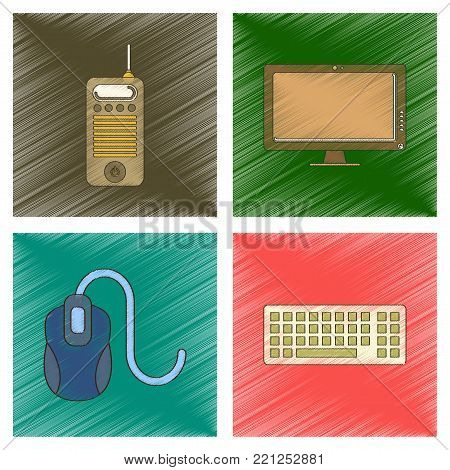 assembly flat shading style icon of office computer keyboard mouse monitor cell phone