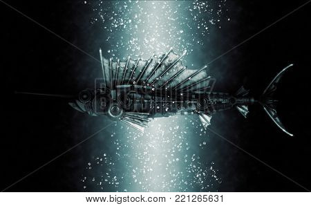 Steampunk style sailfish. Mechanical animal photo compilation
