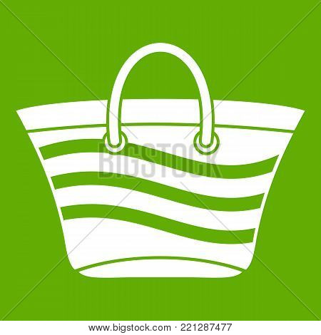 Women beach bag icon white isolated on green background. Vector illustration
