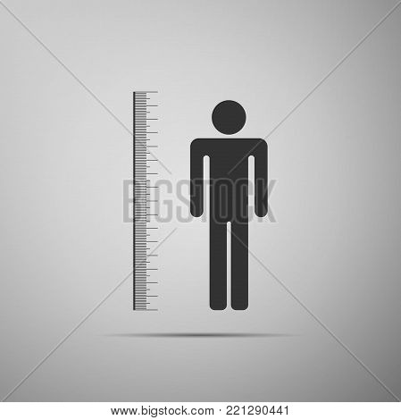 Measuring height body icon isolated on grey background. Flat design. Vector Illustration