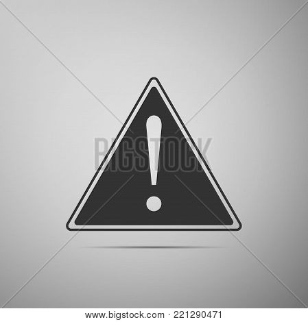 Exclamation mark in triangle icon isolated on grey background. Hazard warning sign, careful, attention, danger warning important information sign. Flat design. Vector Illustration